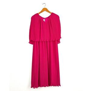 Vintage Chisholm Halle Fuchsia Pink Pleated Cape Top Holiday Dress Halle Bros.